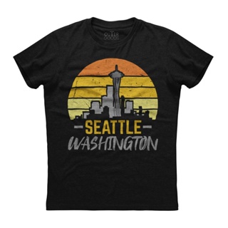 [S-5XL] เสื้อยืดแขนสั้นลําลอง พิมพ์ลาย Seattle Washington WA Skyline Souvenir เข้ากับทุกการแต่งกาย สําหรับผู้ชาย สีดํา 3