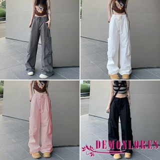 Demonlores- กางเกงคาร์โก้ ทรงหลวม สไตล์เกาหลีวินเทจ Y2K BF สําหรับผู้หญิง
