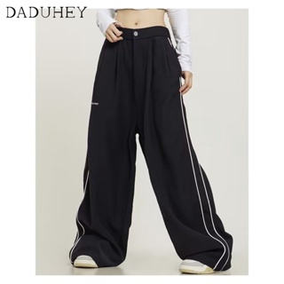 DaDuHey🎈 Women Summer New Drawstring Ankle-Tied Knitted Cropped Pants Hong Kong Style Loose Sweatpants Japanese Fashion Brand Sports Pants