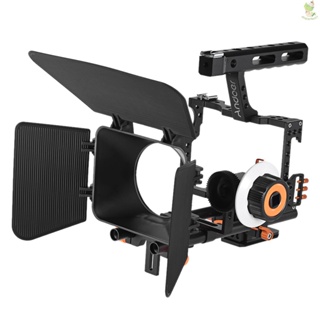 Andoer C500 Aluminum Alloy Camera Camcorder Video Cage Rig Kit Film Making System w/ Matte Box + Follow Focus + Handle + 15mm Rod for Panasonic GH4 Replacement for  A7S/A7/A7R/A7RII/A7SII/A7IV ILDC Mirrorless Camera