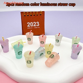 [Ageofdream] 2Pcs Miniature Luminous Resin Straw Cup Simulation Coffee Cup Ornaments Decor New