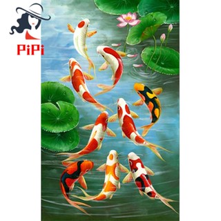 5D Art Diamond Painting Round Full Diamond Koi Carp Cross Stitch Kits Embroidery Home Decors