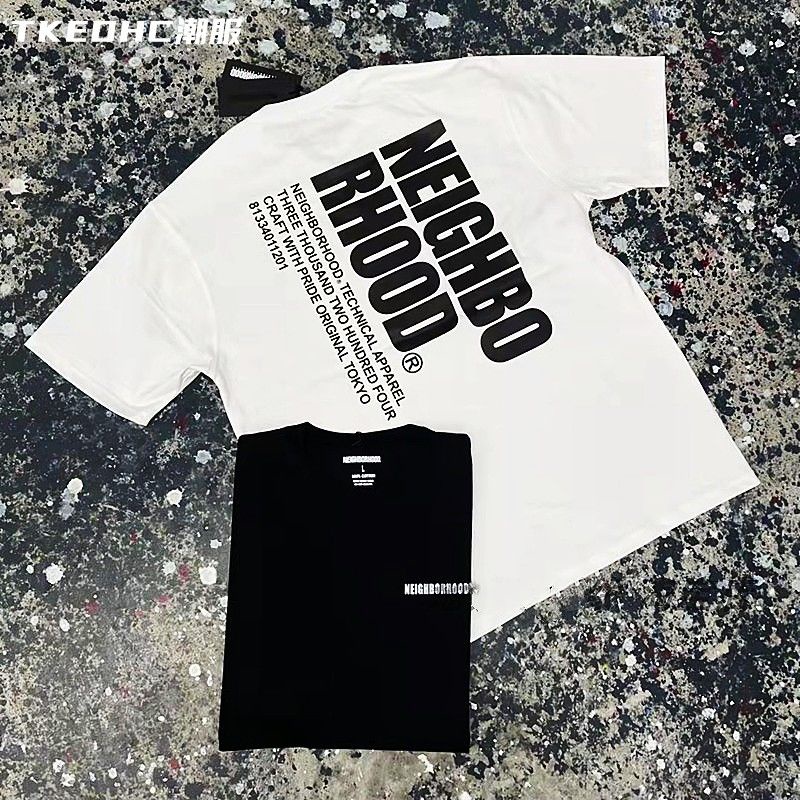 พร้อมส่ง-neighborhood-เสื้อเชิ้ตแขนสั้น-มีฮู้ด-ผ้าฝ้ายแท้-100-พิมพ์ลายตัวอักษร-ทรงหลวม-ขนาดใหญ่-สไตล์สตรีท-อเมริกัน-เรโทร-สําหรับผู้ชาย