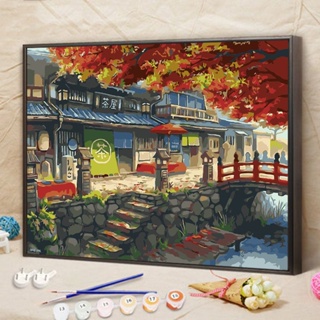 [ใหม่] ภาพวาดสีน้ํามันดิจิทัล รูปบ้านชา สไตล์ญี่ปุ่นโบราณ สําหรับตกแต่งบ้าน ห้องนั่งเล่น Diy