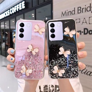 เคสโทรศัพท์มือถือใส แบบนิ่ม ลายผีเสื้อ ประดับเลื่อม สําหรับ VIVO V27 V27e X90 Pro 5G 4G V27e V27 X90 X90Pro