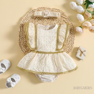 Babygarden-3m-3y ชุดรอมเปอร์ คอกลม แขนพอง ลายดอกไม้ พร้อมที่คาดผม แฟชั่นฤดูร้อน สําหรับเด็กผู้หญิง