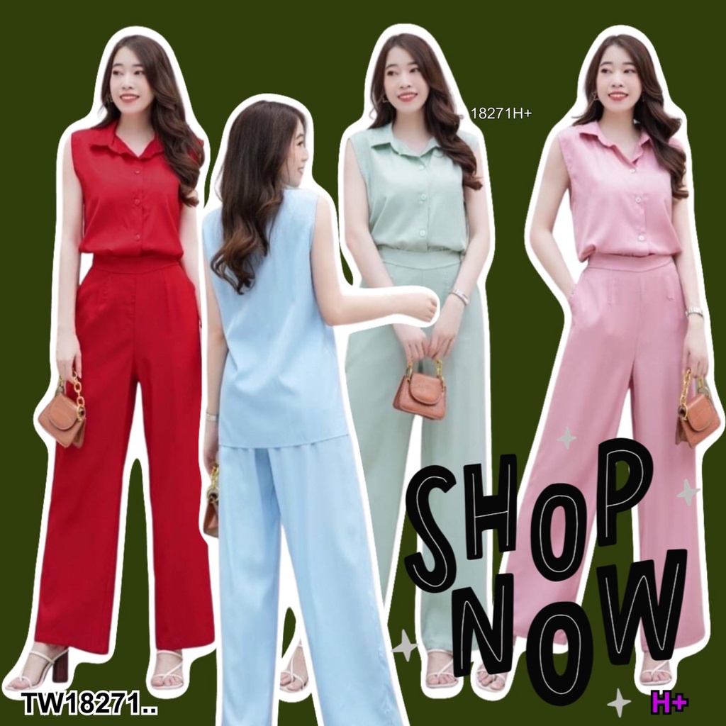 s4u-พร้อมส่ง-set-เสื้อเชิ้ตปกเชิ้ตแขนกุด-กางเกงขายาว-เสื้อผ้าผู้หญิง-ชุดไปทะเล-ชุดเซ็ท-ชุดเดรส-ชุดทำงาน