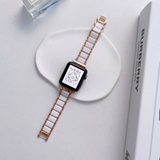 สายนาฬิกาข้อมือเรซิ่น โลหะ หรูหรา สําหรับ Apple Watch Band 41 45 มม. 44 40 42 มม. 38 มม. iWatch Series 7 6 Se 5 4 3 2