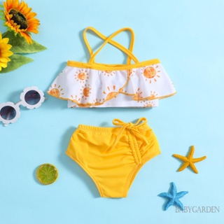 Babygarden-0-3y ชุดว่ายน้ํา เสื้อสายเดี่ยว และกางเกงขาสั้น ผ้ายืด พิมพ์ลายดวงอาทิตย์ เหมาะกับเดินชายหาด แฟชั่นฤดูร้อน สําหรับเด็กผู้หญิง 2 ชิ้น