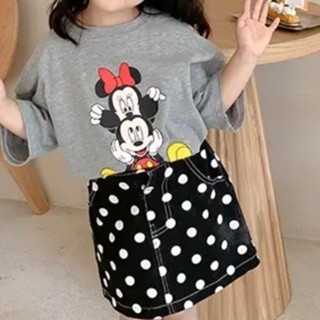 พร้อมส่ง ใหม่ ชุดเสื้อแขนสั้น กระโปรงยีน พิมพ์ลายจุด สไตล์เกาหลี ญี่ปุ่น ฤดูร้อน สําหรับเด็กผู้หญิง 2023