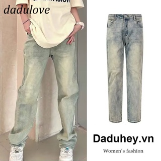 DaDulove💕 New Korean Version of Ulzzang Yellow Mud Womens Jeans High Waist Straight Pants Retro Washed Trousers