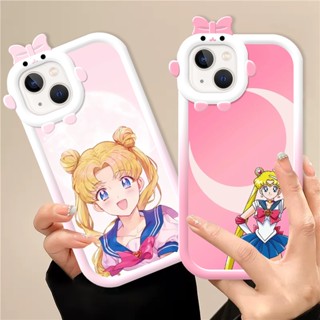 【Creative Camera Protection】Case for IPhone 14 13 12 11 Pro Promax 14Plus  X XS XR XSMAX Sailor Moon Cute Monster Bow Tie Style Soft Matte TPU Casing DCG