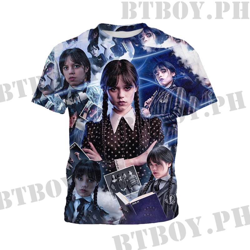 เสื้อยืดแขนสั้น-พิมพ์ลาย-addams-เครื่องแต่งกายวันพุธ-สําหรับเด็กผู้หญิง-อายุ-3-13-ปี