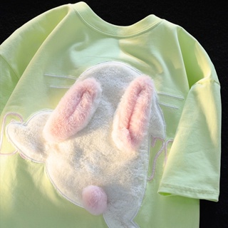100% cotton 200g boutique new short sleeve Tshirt Korean version flocking+plush top for women