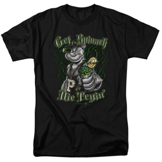 เสื้อยืด พิมพ์ลายการ์ตูน Popeye Get Spinach Die Tryin สีดํา_01