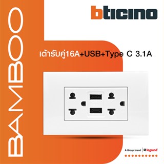 BTicino เต้ารับ USB Type A+C+เต้ารับคู่ 3ขา สีขาวDuplex Socket 2P+E + USB Charger Type A+C ,2Ports White|Bamboo|AE4185AC