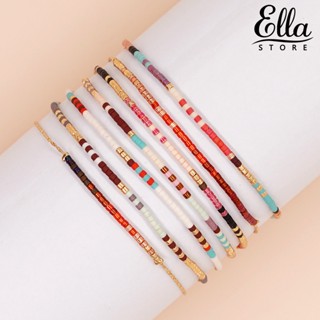 Ellastore123 สร้อยข้อมือ ประดับลูกปัดคริสตัลเทียม สไตล์โบฮีเมียน แฮนด์เมด ปรับได้ ของขวัญ สําหรับผู้หญิง