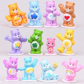 ตุ๊กตาฟิกเกอร์ Kawaii Anime Care Bear สีรุ้ง 12 ชิ้น สําหรับตกแต่ง เก็บสะสม ของขวัญวันเกิด