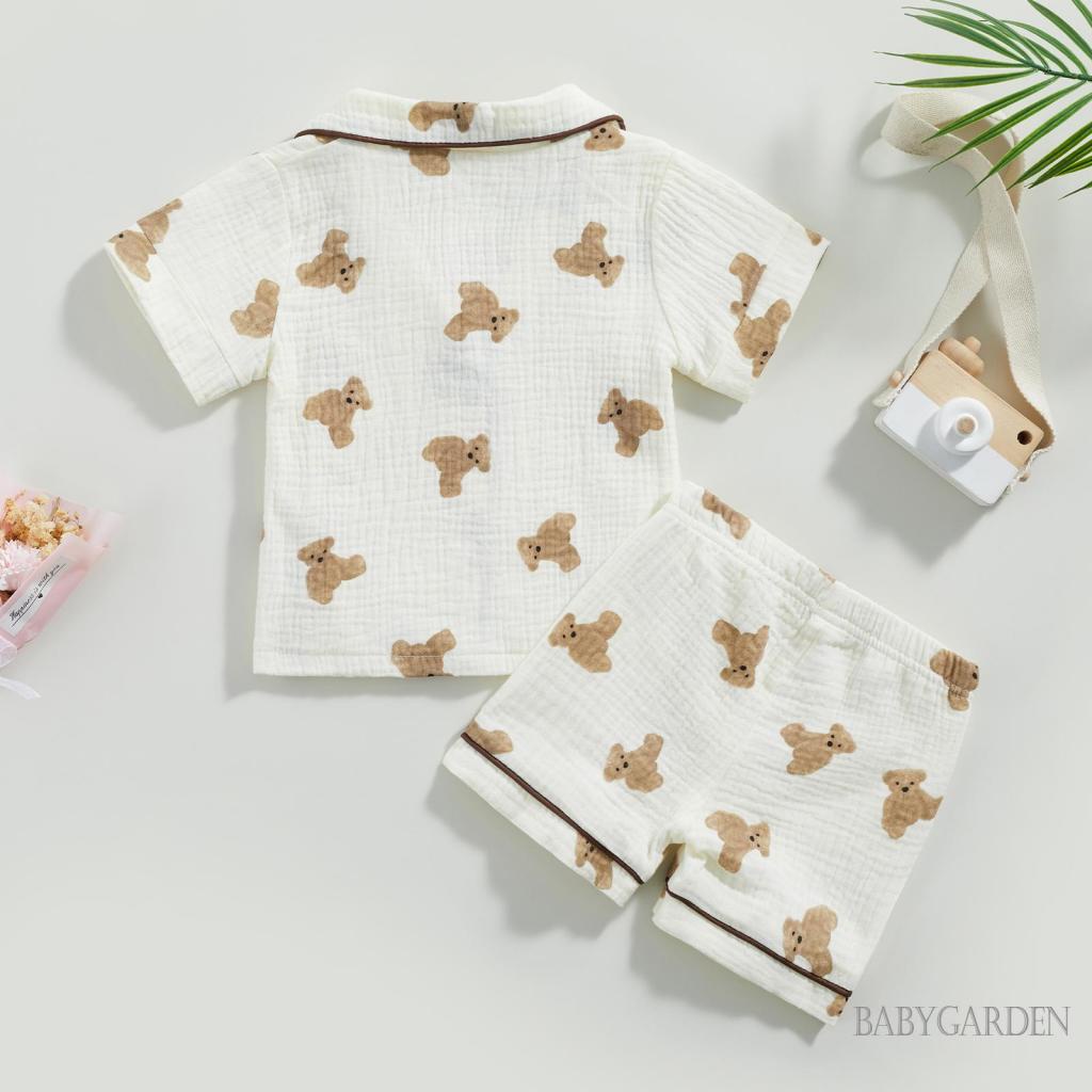 babygarden-ชุดนอนเด็ก-1-6-ปี-เสื้อยืดแขนสั้น-พิมพ์ลายการ์ตูนหมี-กางเกงขาสั้น-แบบยืดหยุ่น