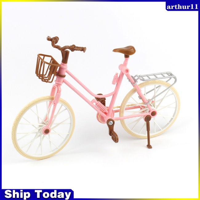 arthur-จักรยานสีชมพู-บ้านของเล่น-จักรยานถอดได้-ตะกร้า-หมวกกันน็อค-สีน้ําตาล-ของเล่นเด็ก-อุปกรณ์เสริมตุ๊กตา