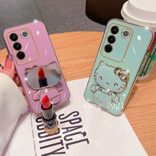 For VivoV27 VIVO V27e V27 Pro 5G Y02A เคส Cute Cartoon Candy Plating Casing VIVO V27 5G with Portable Make-up Mirror Phone Holder Magnetic Suction Function Soft Case เคสโทรศัพท