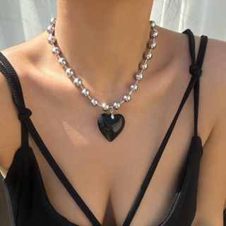 ARIN Female Round Bead Chain Niche Collarbone Chain Crystal Love-shape Heart Necklace