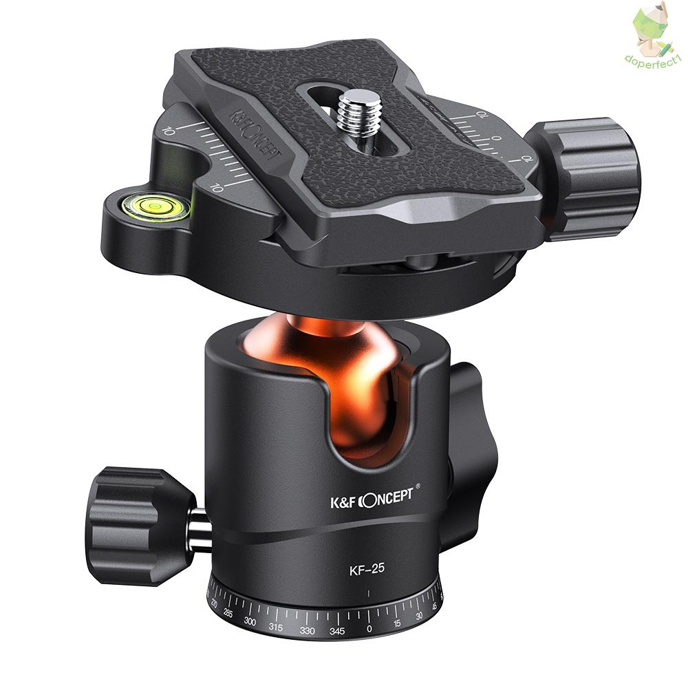k-amp-f-concept-kf-25-ballhead-tripod-mount-adapter-25mm-large-ball-head-adapter-with-quick-release-plate-1-4-inch-screw-connector-aluminium-alloy-8kg-18lbs-load-capacity-with-bubble-level