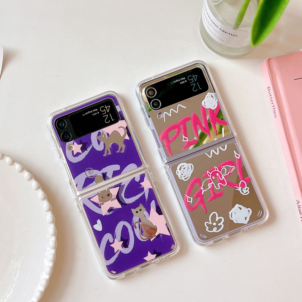 เคสโทรศัพท์มือถือแบบกระจกแข็ง-กันกระแทก-ลายการ์ตูนแมวปีศาจน้อยน่ารัก-สําหรับ-samsung-galaxy-z-flip-4-5g-z-flip-3