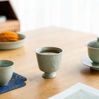 Song Qingglaze Series Celadon Ginkgo Cup Master Cup [Huayun] ชุดถ้วยชา ความจุขนาดใหญ่ สไตล์เรโทร [A019]