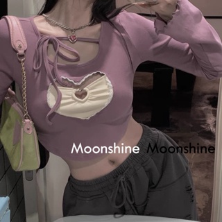 Moon เสื้อครอป เสื้อแฟชั่นผู้หญิง y2k สีพื้น สําหรับผู้หญิง ใส่ไปคลับ ปาร์ตี้ 2023 NEW 230308 TH