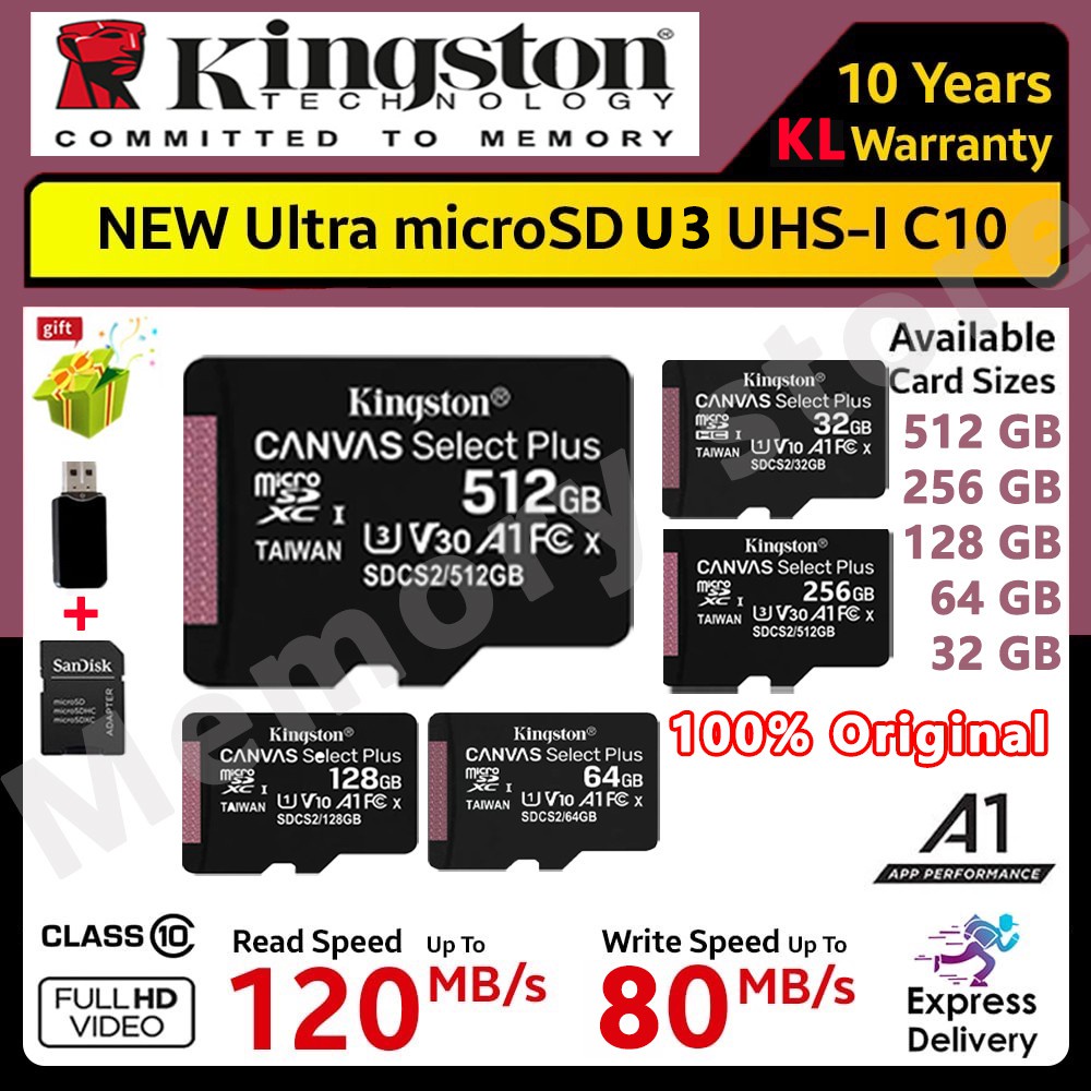 พร้อมส่ง-kingston-การ์ดหน่วยความจํา-micro-sd-class-10-120mb-s-64g-256gb-128gb-512gb-1tb-tf