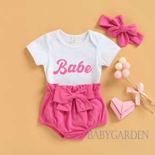 Babygarden-0-24months ชุดรอมเปอร์ แขนสั้น คอกลม กางเกงขาสั้น ที่คาดผม สําหรับเด็กผู้หญิง