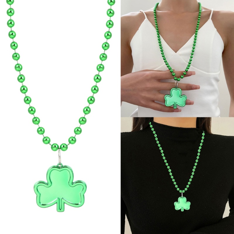 flgo-st-patricks-day-สร้อยคอลูกปัดหญ้านําโชค-สีเขียว-แชมร็อค-ของขวัญ-สําหรับวัน-st-patricks