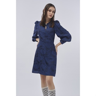 ESPADA เดรสผ้าแจ็คการ์ด ผู้หญิง สีน้ำเงินเข้ม | Fit and Flare Jacquard Dress | 4637