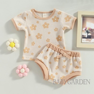 Babygarden-0-18months ชุดเสื้อผ้าเด็กทารก ลายดอกไม้ ฤดูร้อน เสื้อยืดแขนสั้น + กางเกงขาสั้น ยืดหยุ่น ลําลอง