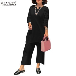 CELMIA ZANZEA Two Piece Sets Women 3/4 Sleeve Blouse Tops And Long Pants Wide Leg Trousers Casual Loose Suits