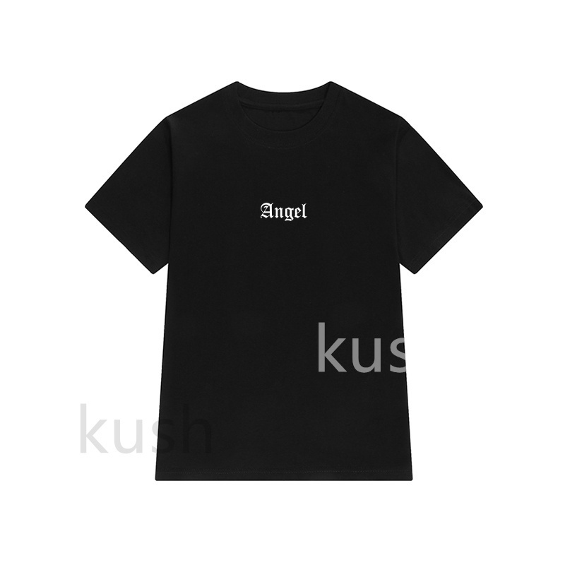 kushตัวอักษรง่ายๆangelเสื้อยืดคอกลมแขนสั้น-ผ้าฝ้ายแท้-เทรนด์แฟชั่นสำหรับผู้ใหญ่ta02-01