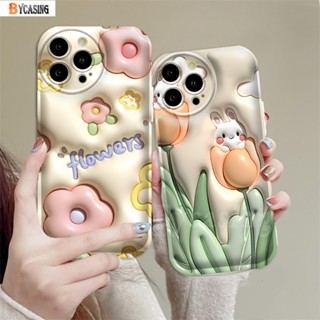 เคสโทรศัพท์มือถือแบบนิ่ม กันกระแทก ลายดอกทิวลิป กระต่าย 3D สําหรับ OPPO A17K A77S A57 A17 A16 A16K A15 A15S A5S A12 A7 A3S A12E A54 A92 A52 F1S A1K A53 A33 A31 A5 F9 A59 C1