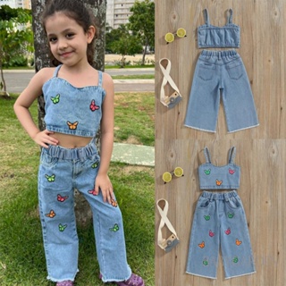 Babygarden- ชุดเสื้อแขนกุด ปักลายผีเสื้อ และกางเกงยีน แฟชั่นฤดูร้อน สําหรับเด็กผู้หญิง อายุ 1-6 ปี