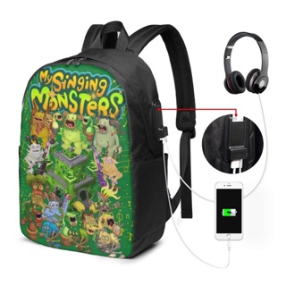 My Singing Monsters กระเป๋าเป้สะพายหลังลําลอง กระเป๋านักเรียน ความจุเยอะ พิมพ์ลาย USB สําหรับเด็กนักเรียน เดินทาง กลางแจ้ง