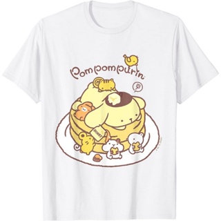 Bubunite เสื้อยืดสีขาว เสื้อไม่ต้องรีด เสื้อยืดผ้าฝ้ายพรีเมี่ยม เสื้อยืด พิมพ์ลาย Pompompurin Pancake Friends