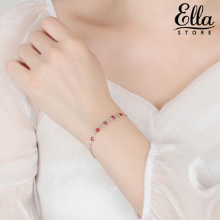 Ellastore123 สร้อยข้อมือโซ่ ประดับลูกปัดกลิตเตอร์ พลอยเทียม ทรงเรขาคณิต 5 เม็ด หลากสี แฟชั่น