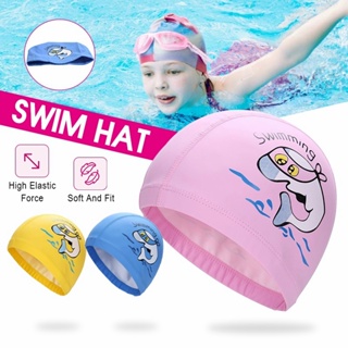 🎇พร้อมส่ง🎊 หมวกว่ายน้ำเด็ก หมวกว่ายน้ำผ้าPUความยืดหยุ่นดี ออกแบบสวย ลายน่ารัก ใส่สบาย