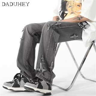 DaDuHey🔥 Mens 2023 New American-Style Retro High Street Ripped Jeans Fashion Brand Ins Hiphop Loose Design Casual Pants