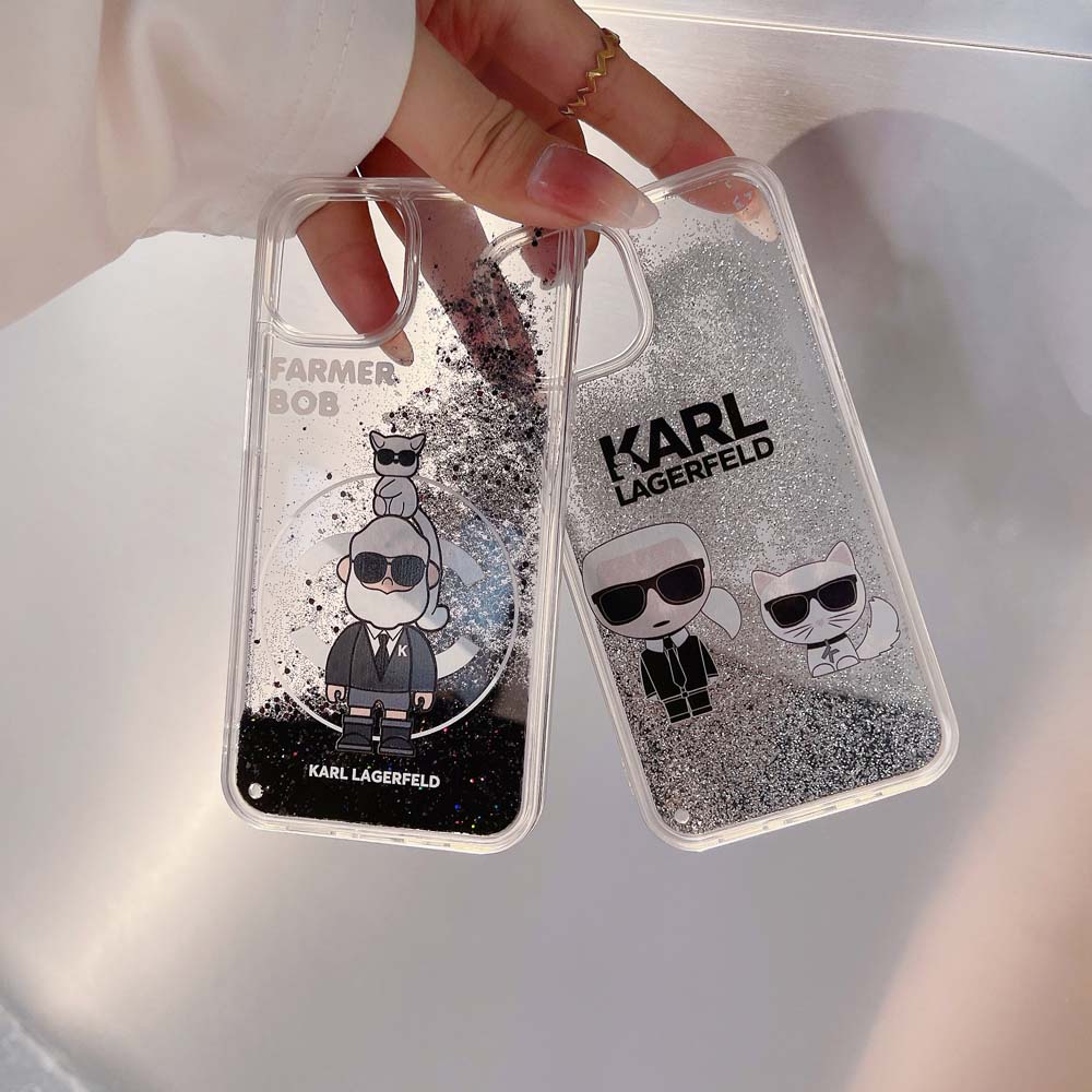 เคสโทรศัพท์มือถือแบบใส-กันกระแทก-มีทรายไหล-แต่งกลิตเตอร์-ลาย-karl-lagerfeld-สีดํา-สําหรับ-iphone-14promax-12promax-13promax-12-11-11pro-11promax-xs-xr-xsmax-7plus-8plus-14-14pro-14plus