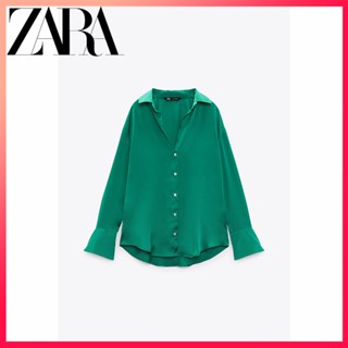 Zara ใหม่ เสื้อเชิ้ต ผ้าซาติน ผ้าไหม ผ้าเดรป สําหรับผู้หญิง