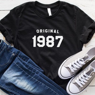 Original 1987 Cotton Aesthetic 34th Birthday Women T-shirt Funny Graphic Casual Crew Neck Short Sleeve Top Tees_03