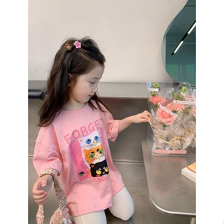 พร้อมส่ง ขายดี เสื้อยืดแขนสั้น ผ้าฝ้ายแท้ พิมพ์ลายการ์ตูนตัวอักษร สไตล์เกาหลี ญี่ปุ่น เรียบง่าย แฟชั่นฤดูร้อน สําหรับเด็กผู้หญิง