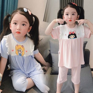 ชุดนอน แบบบาง ลายการ์ตูนน่ารัก แฟชั่นฤดูร้อน สําหรับเด็กผู้หญิง อายุ 6 เดือน - 8 ปี XC