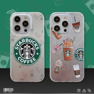 เคสโทรศัพท์ซิลิโคน TPU แบบนิ่ม ลายกาแฟ Starbucks กันกระแทก สําหรับ iPhone 11 12 13 14 Pro MAX 14 Plus
